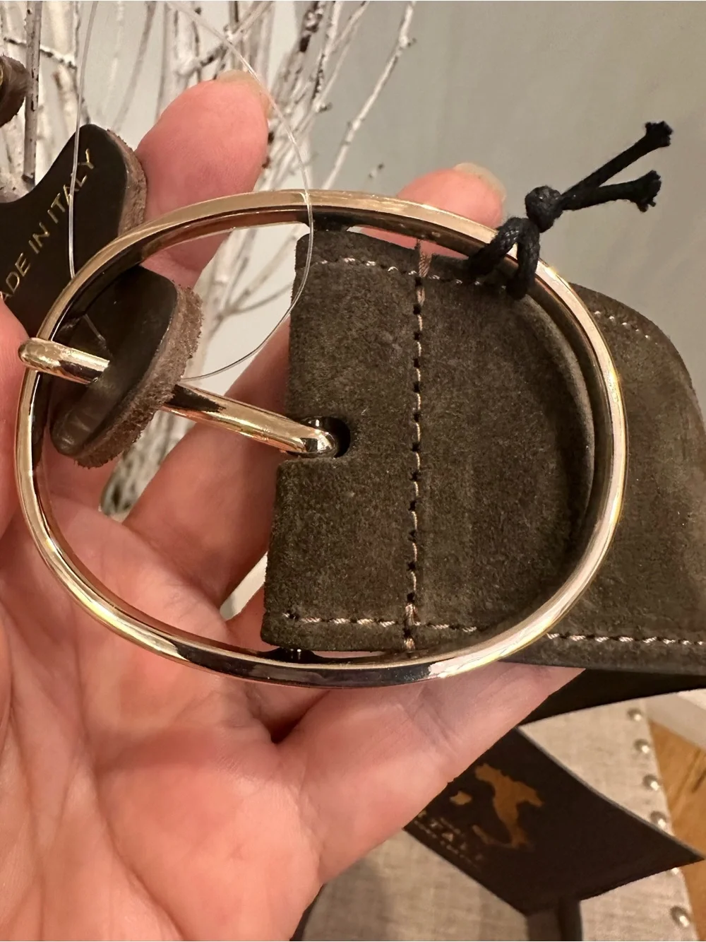 Italian-Made Brown Suede Women’s Belt with Gold Ring Buckle